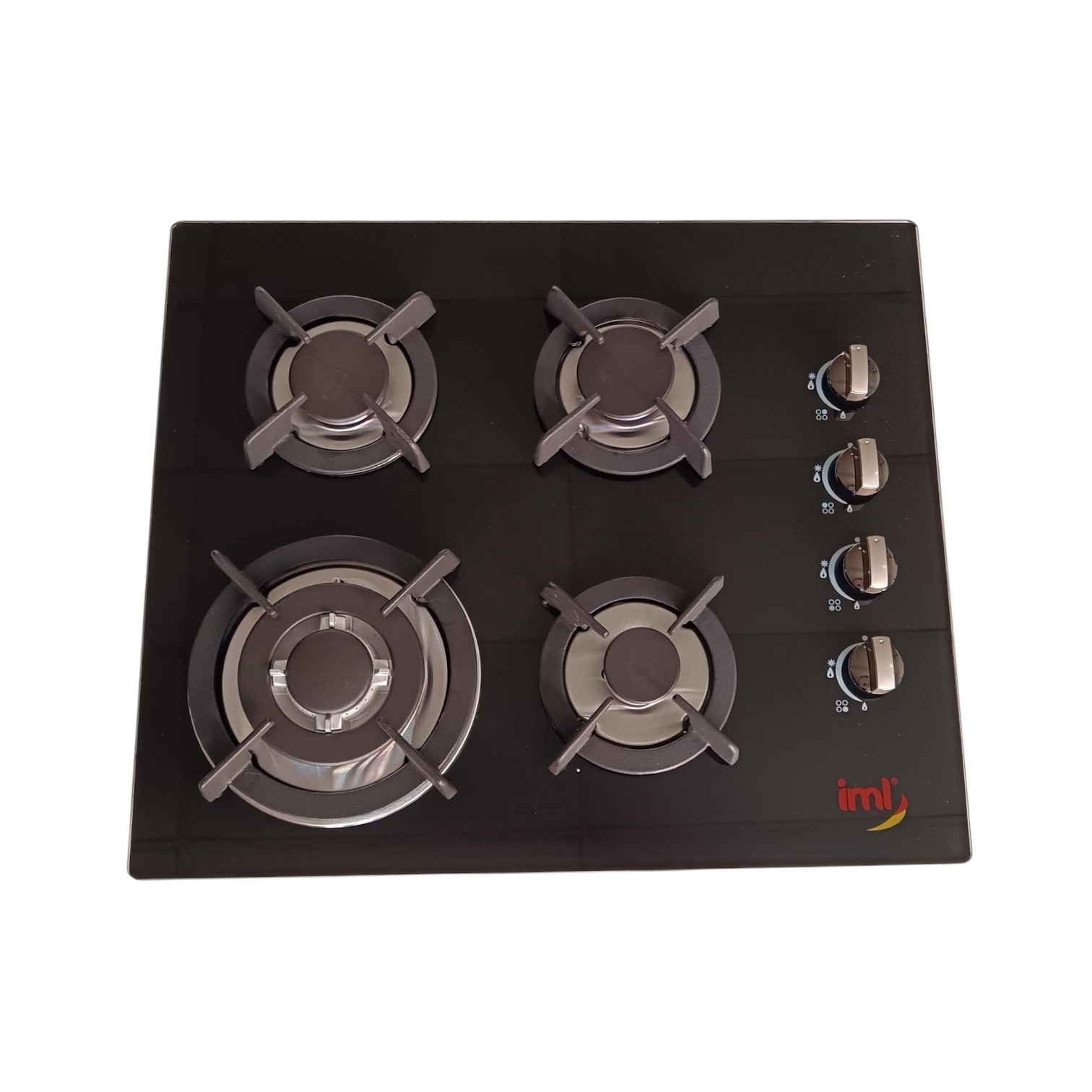 ESTUFA DE EMPOTRAR 4 QUEMADORES EN VIDRIO NEGRO PARRILLAS DE HIERRO FUNDIDO