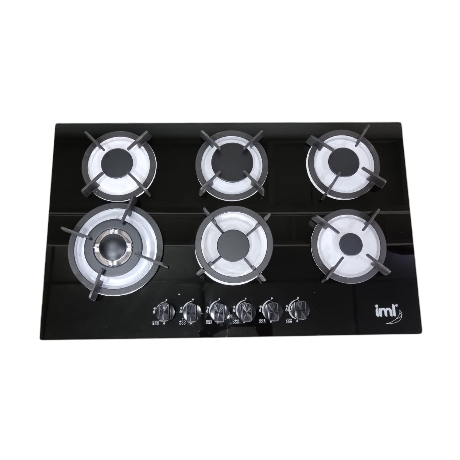 ESTUFA DE EMPOTRAR DE 6 QUEMADORES VIDRIO COLOR NEGRO PARRILLAS DE HIERRO FUNDIDO
