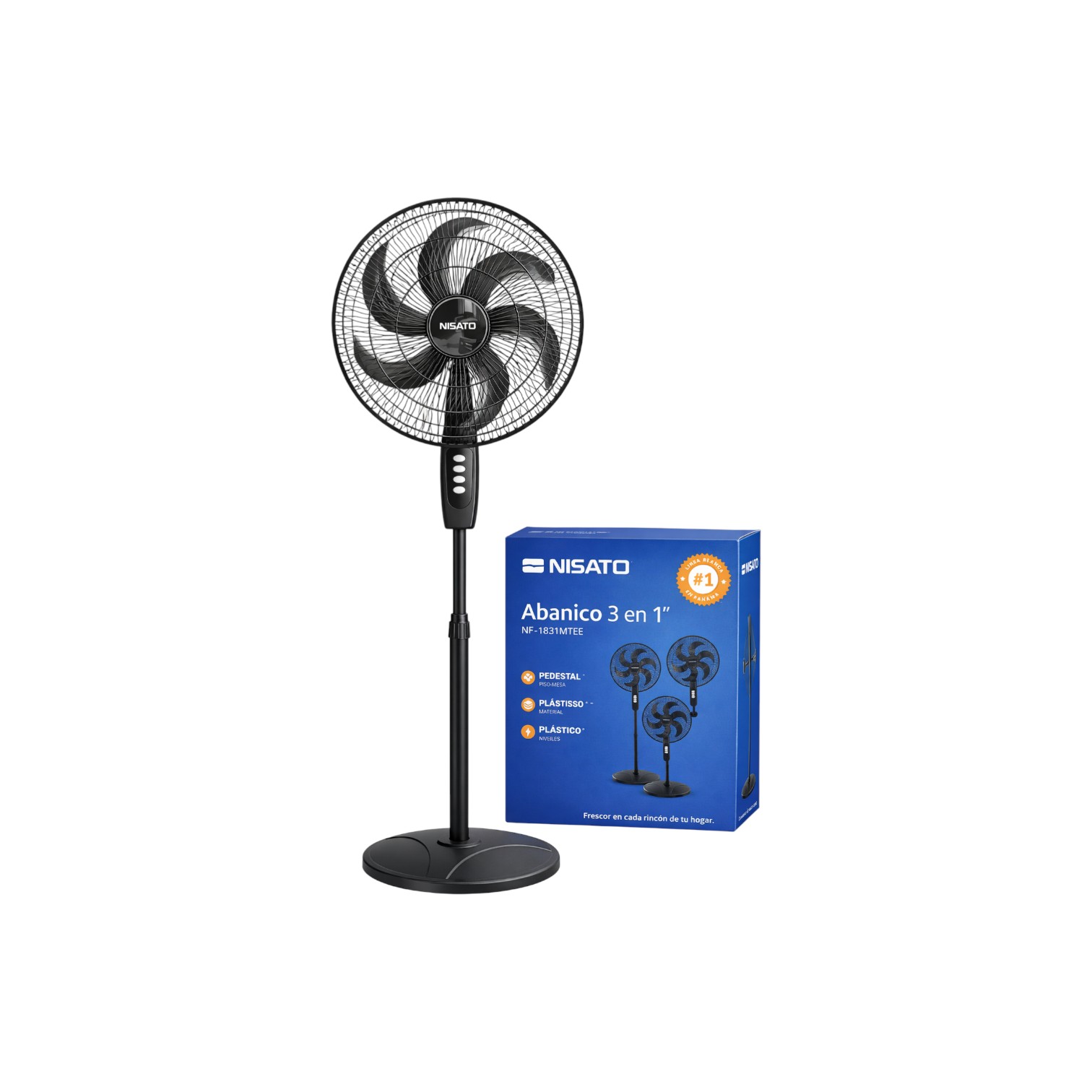 VENTILADOR 3 EN 1 NISATO ABANICO DE 18" PEDESTAL, PISO, PARED